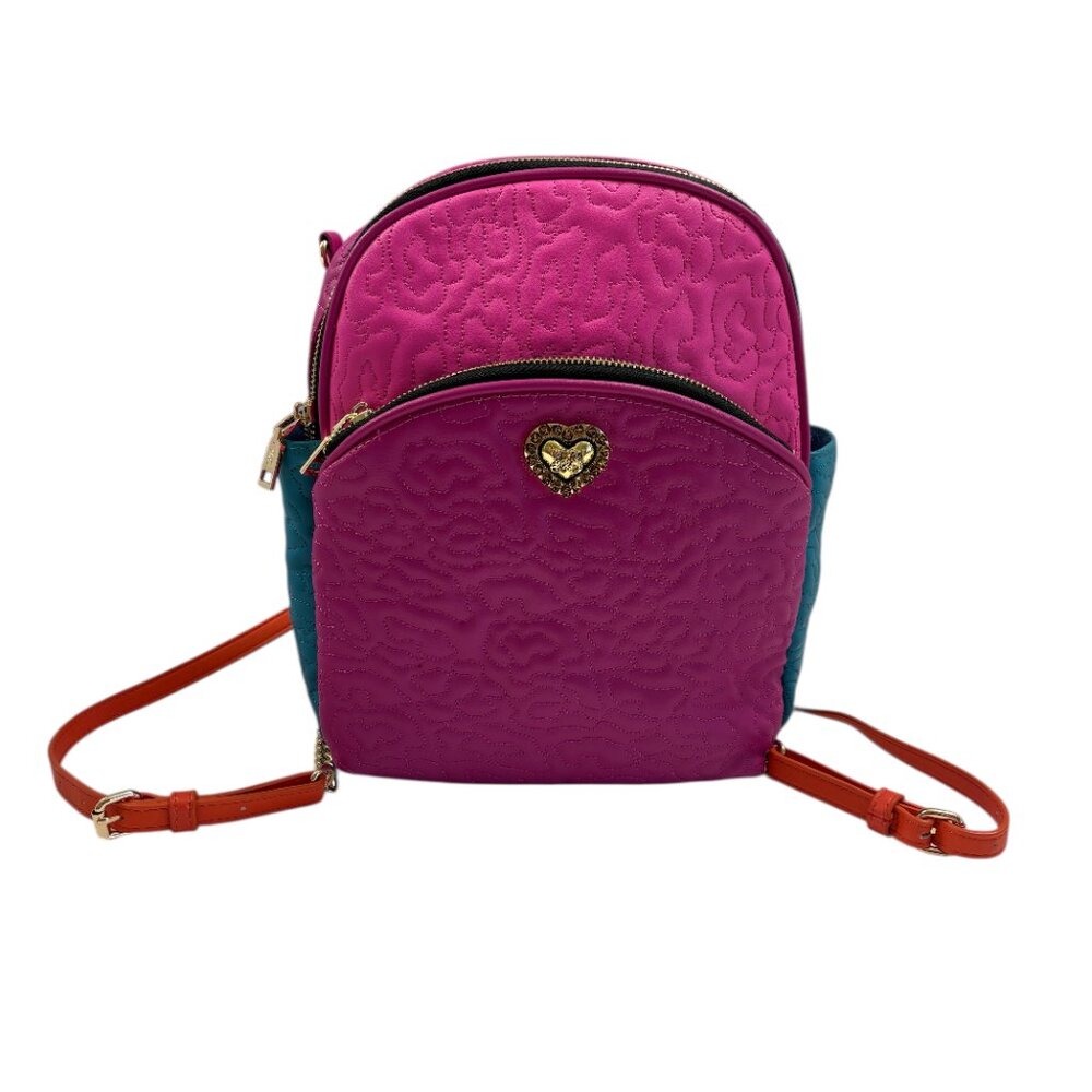BETSEY JOHNSON "Ya Quilty Animal" Quilted  Backpack - Pink/Blue/ Orange- EUC